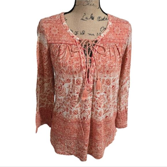 Lucky brand Mauve and white Oversized Boho Peasant Blouse Size Small - Picture 1 of 9